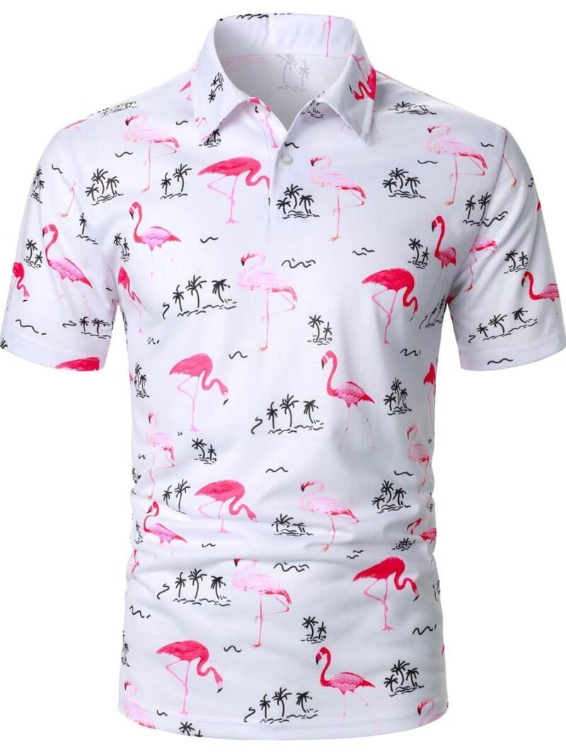 Flamingo Palm Tree Print Half Button Collar