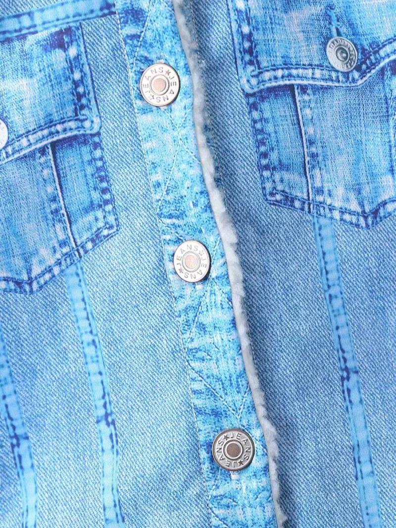 Figure Graphic Denim Effect Print Jacket