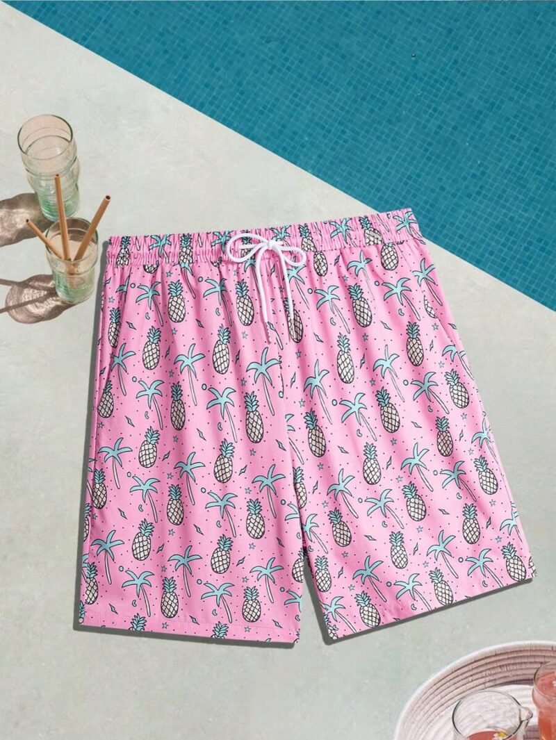Pineapple Print Beach Shorts