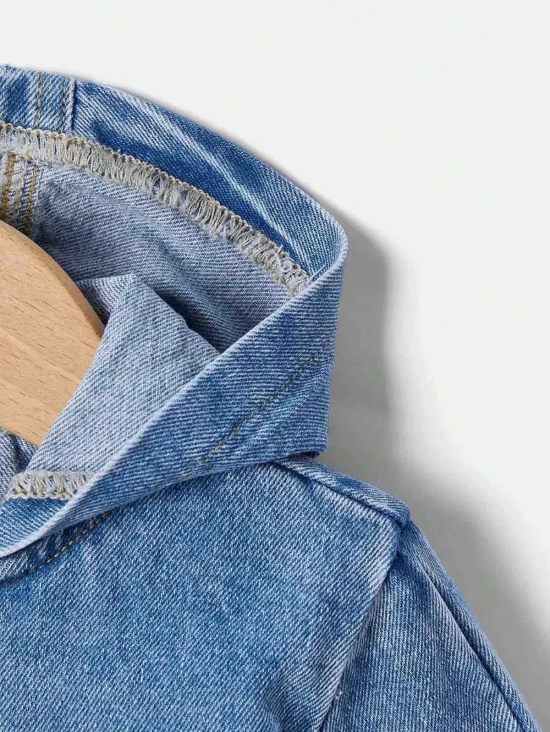 Hooded Jacket With Bow Decor & Denim Pattern