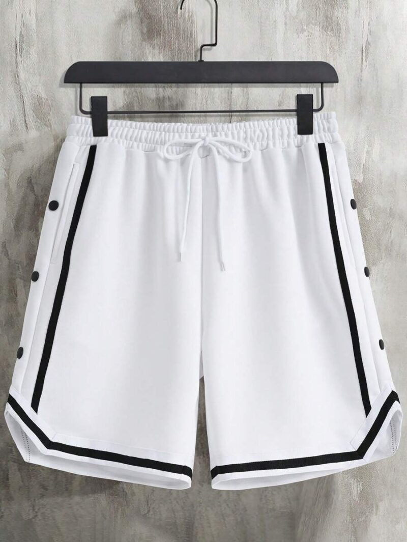 Striped Shorts With Diagonal Pocket Athletic Workout Drawstring