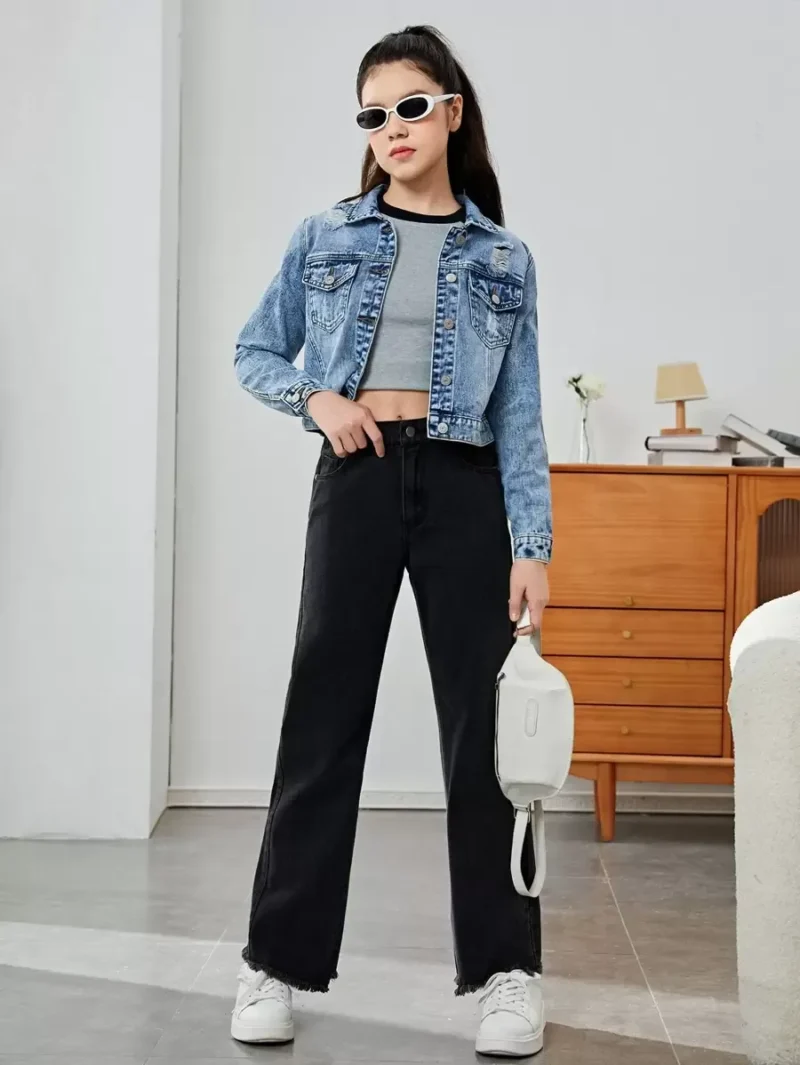 Ripped Flap Pocket Denim Jacket