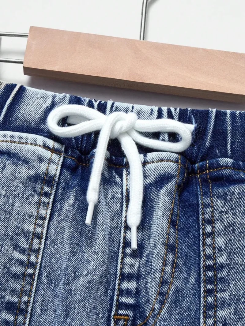 Casual Distressed Drawstring Waist Cargo Denim Jeans