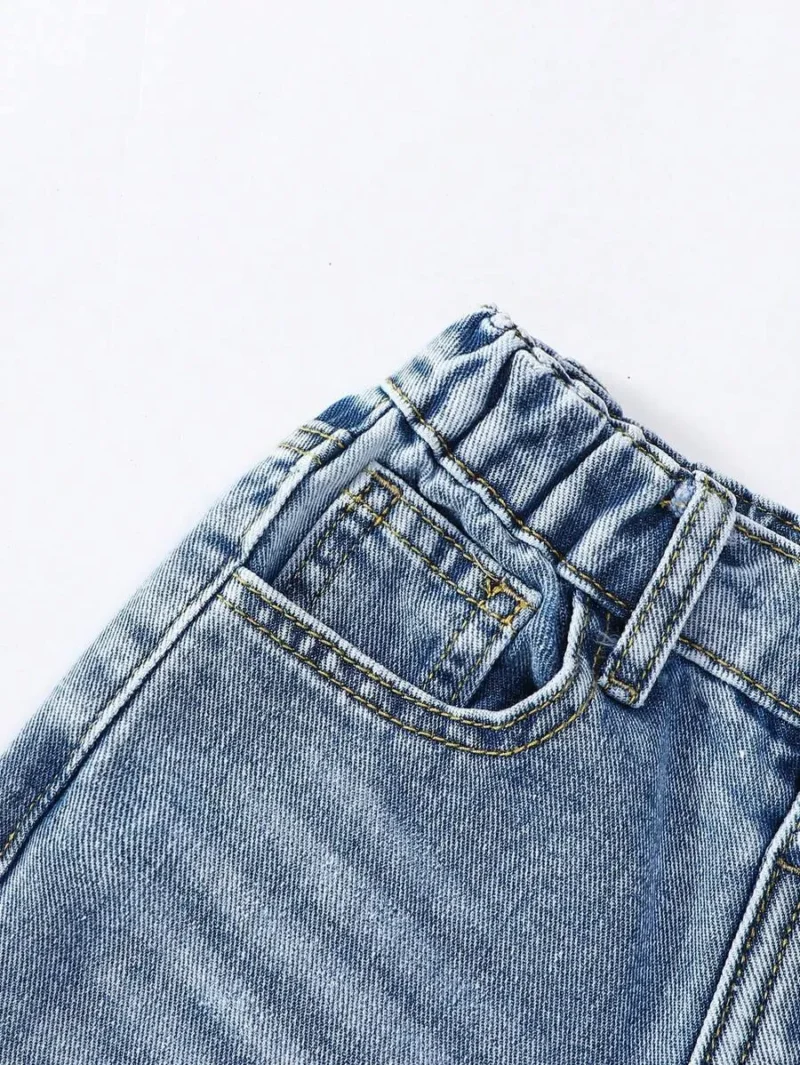 Distressed Wash Denim Flared Pants