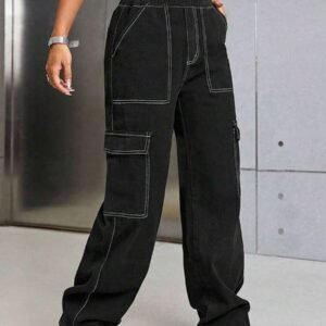 Casual Minimalist Denim Effect Cargo Pants
