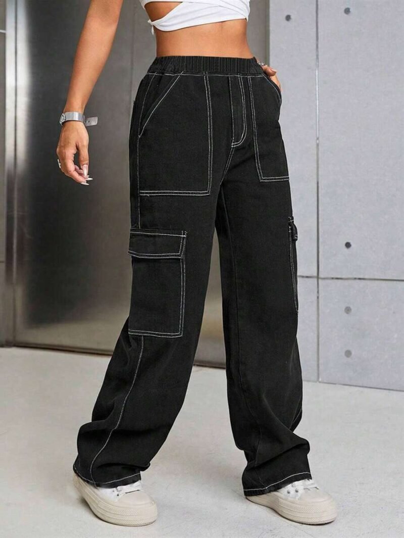 Casual Minimalist Denim Effect Cargo Pants