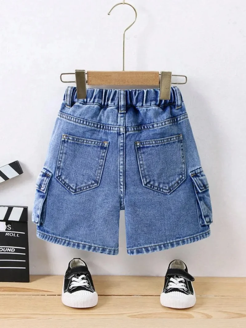 Multi Pocket Straight Loose Leg Cargo Denim Shorts