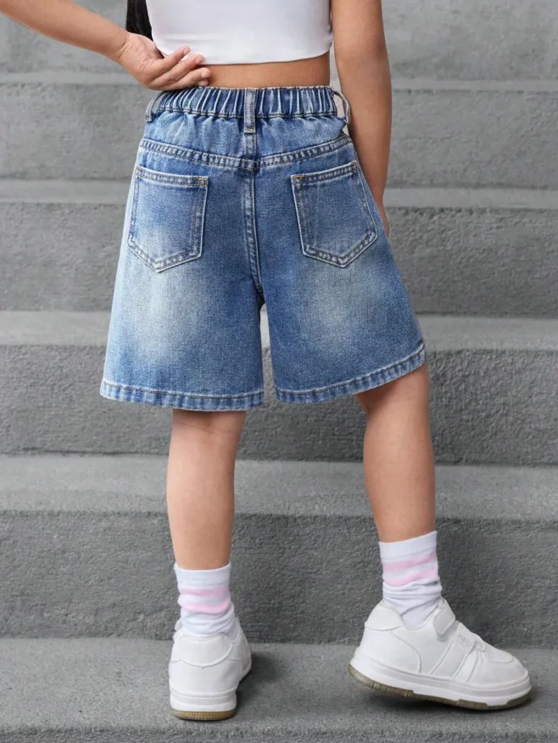 Pockets Loose Casual Retro Blue Denim Shorts