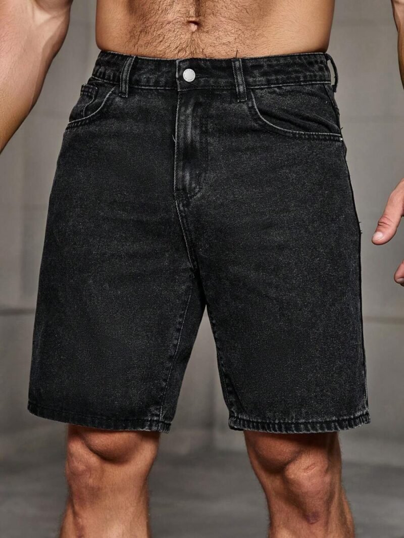 Loose Fit Shorts Plain Black Denim Shorts