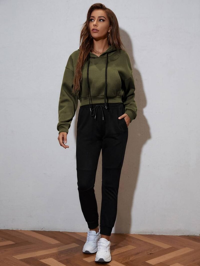 Drop Shoulder Crop Hoodie Long Sleeve Tops