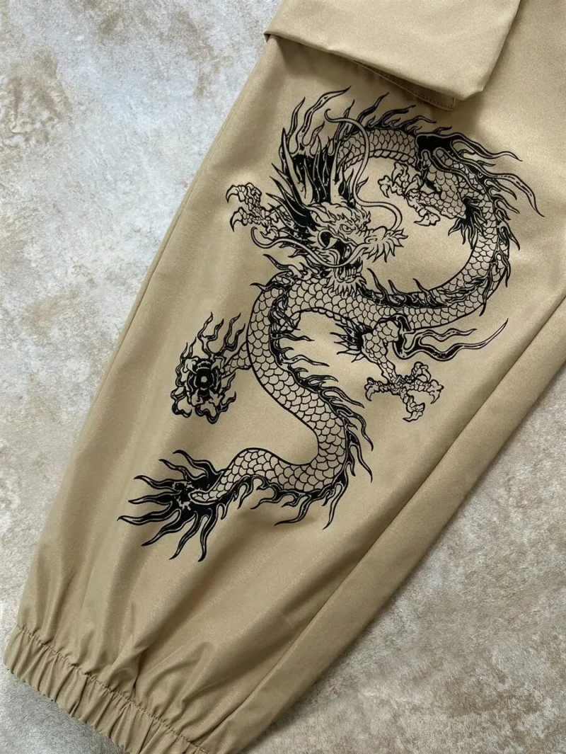 Comfortable Dragon Print Pattern Kangaroo Pocket Elastic Waist