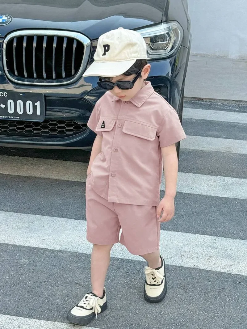 Polo Shirt And Plain Woven Shorts Set