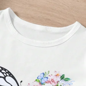 Butterfly & Flower Printed Short Sleeve T Shirt