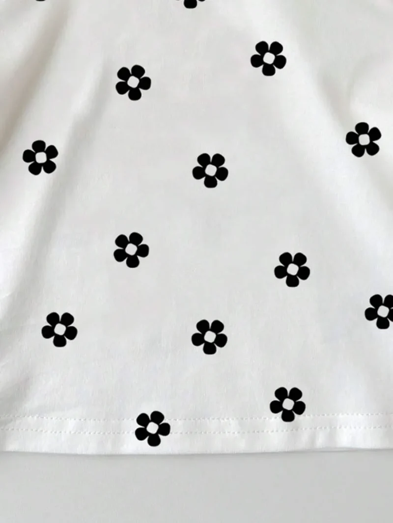 Casual Polka Dot & Flower Print Short Sleeve Crew Neck Top