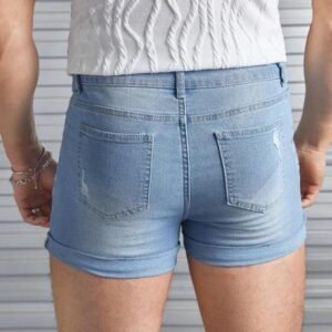 Ripped Frayed Roll Hem Denim Shorts