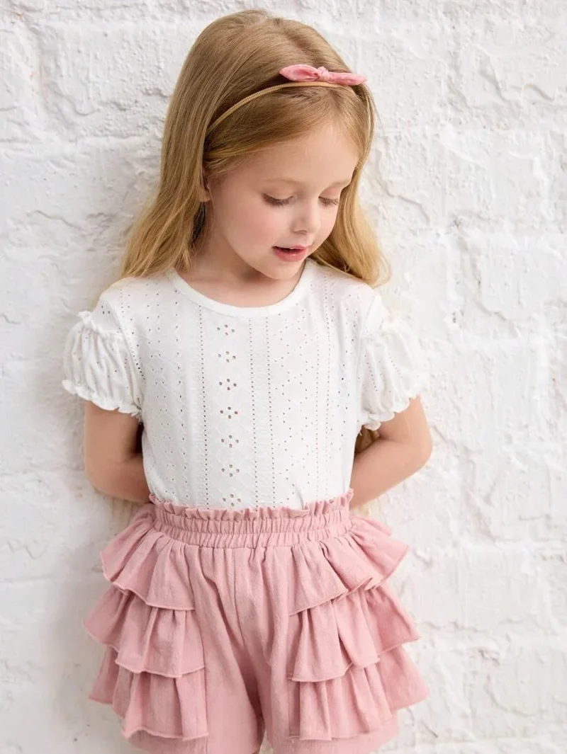 Round Neck Short Sleeve Casual Comfortable T Shirt With Ruffle Hem