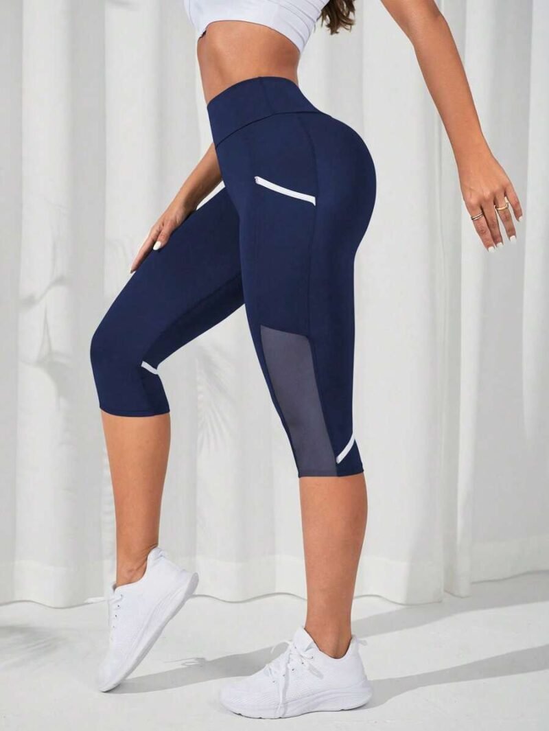 Contrast Mesh Insert Capri Sports Leggings