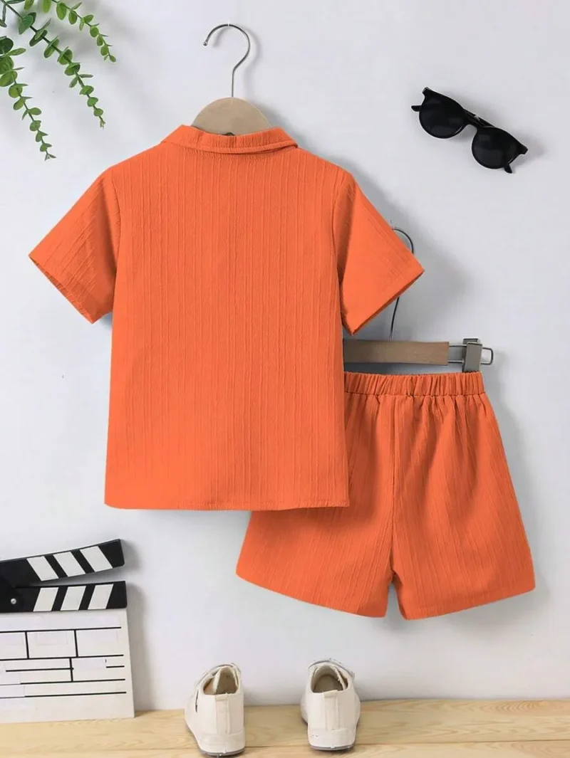 Solid Button Front Shirt & Shorts Without Tee