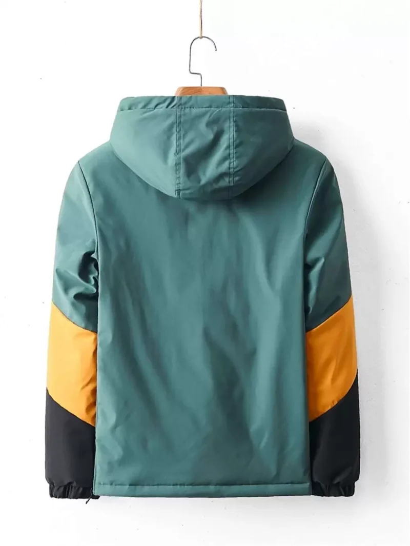 Color Block Letter Embroidery Half Zipper Hooded Jacket