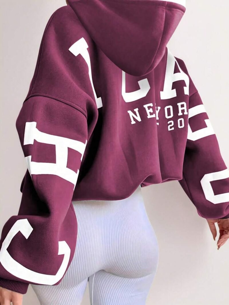 Letter Print Long Sleeve Hooded Sweatshirt
