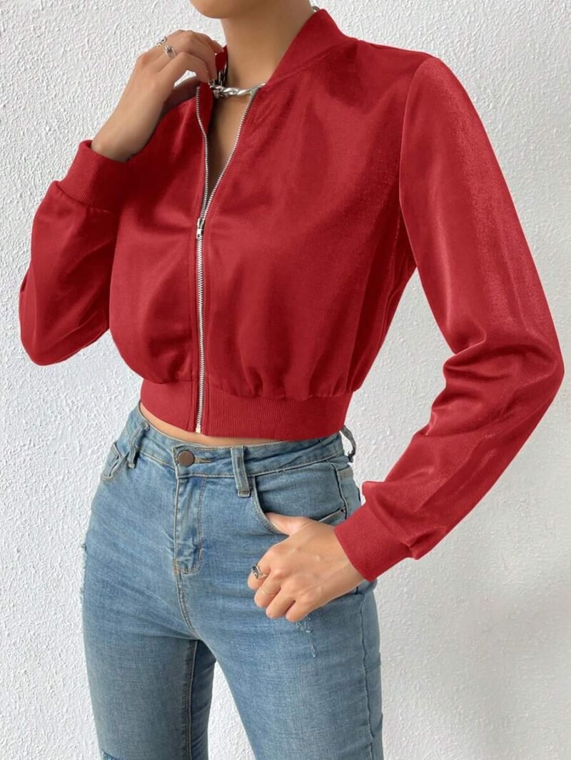 Spring ClothesSolid Zip Up Crop Bomber Jacket
