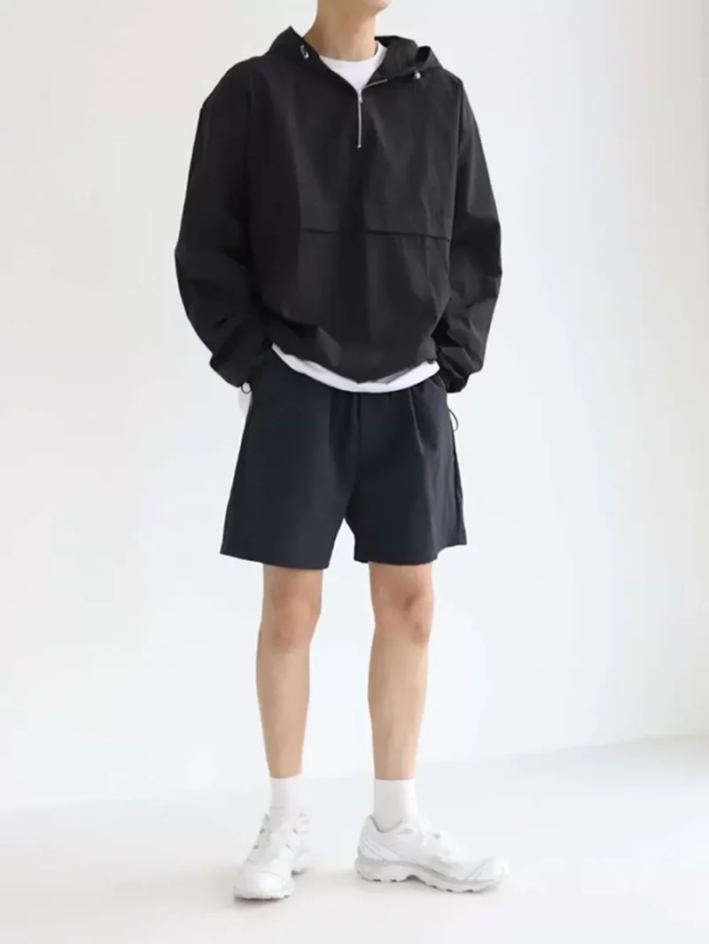 Half Zipper Drawstring Hem Hooded