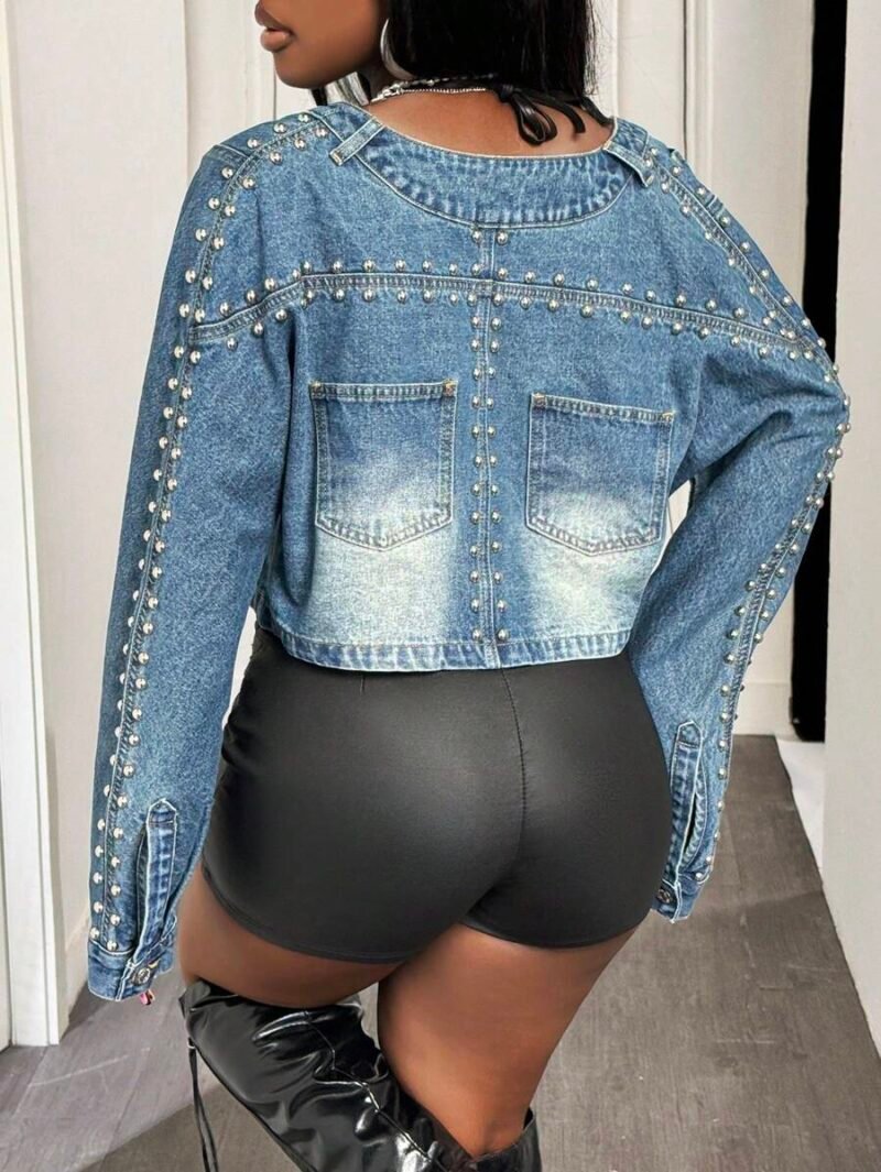 Streetwear Style Rivet Decor Denim Jacket