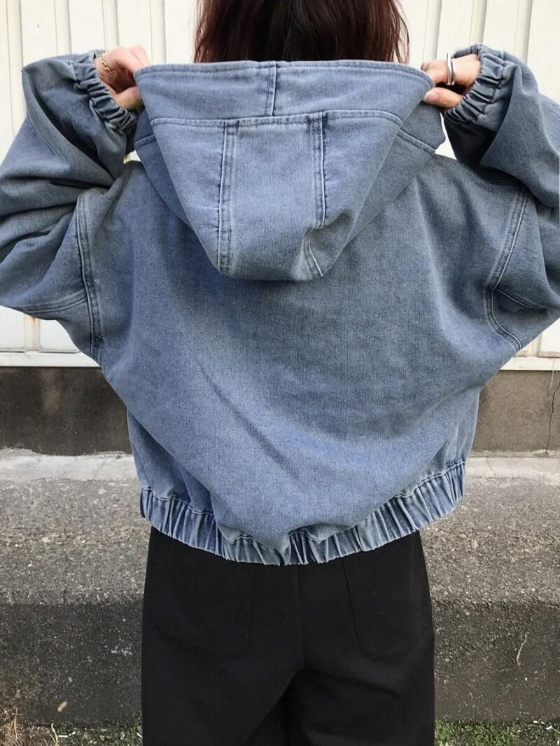 Zip Up Long Sleeve Pocket Casual Hoodie Denim Jacket