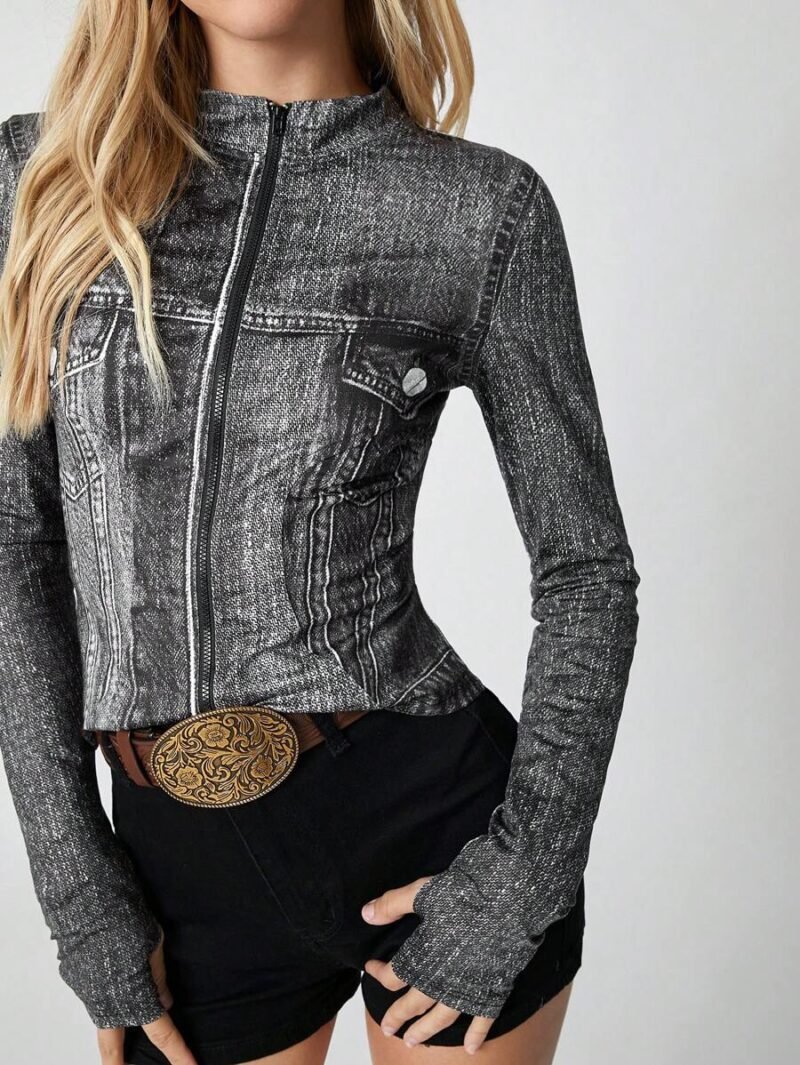 Zip Up Thumb Holes Black Jacket