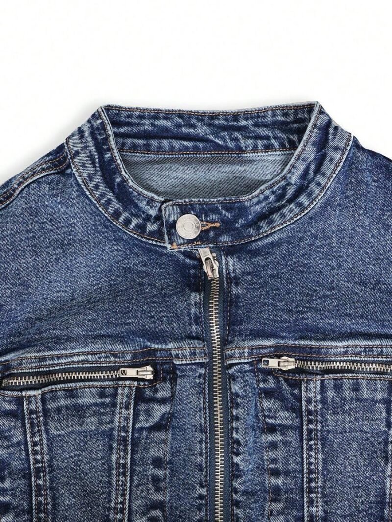 Zipper Pocket Short length Denim Jacket