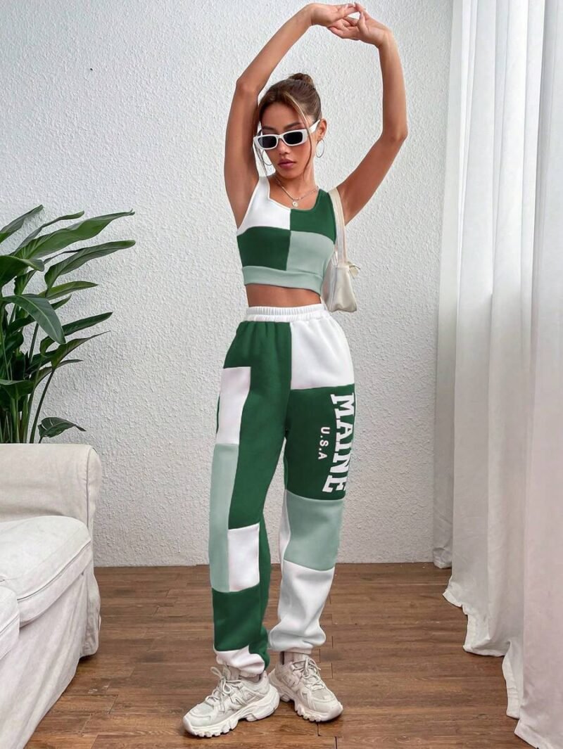 Colorblock Tank Top & Letter Graphic jogger pant