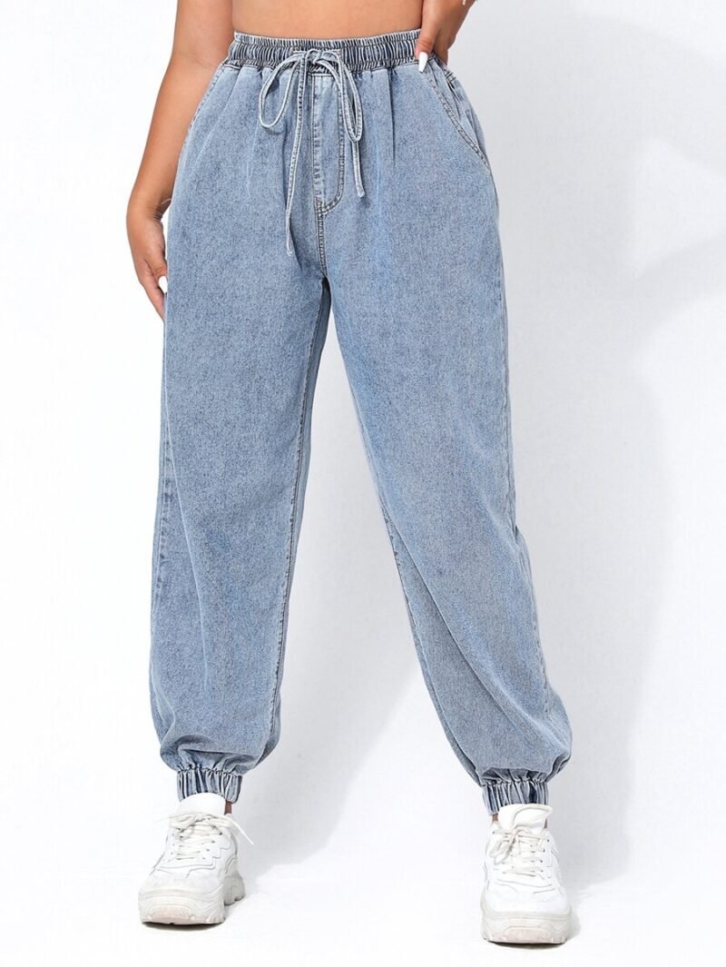Plus Drawstring Waist Jogger Jeans