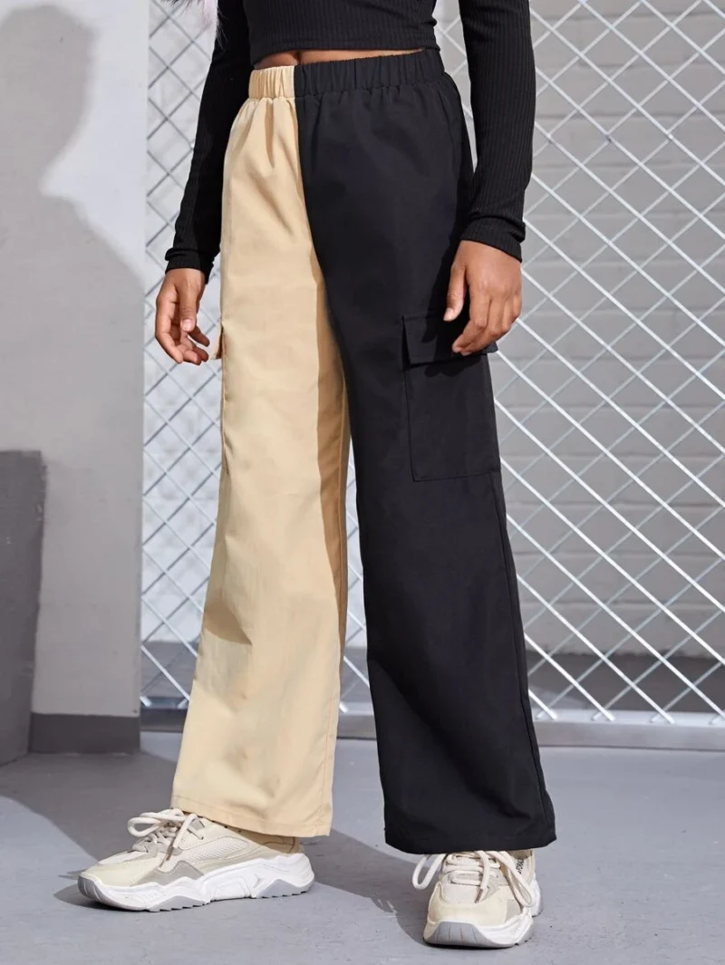 Casual Contrast Color Patchwork Elastic Waist Cargo Pants