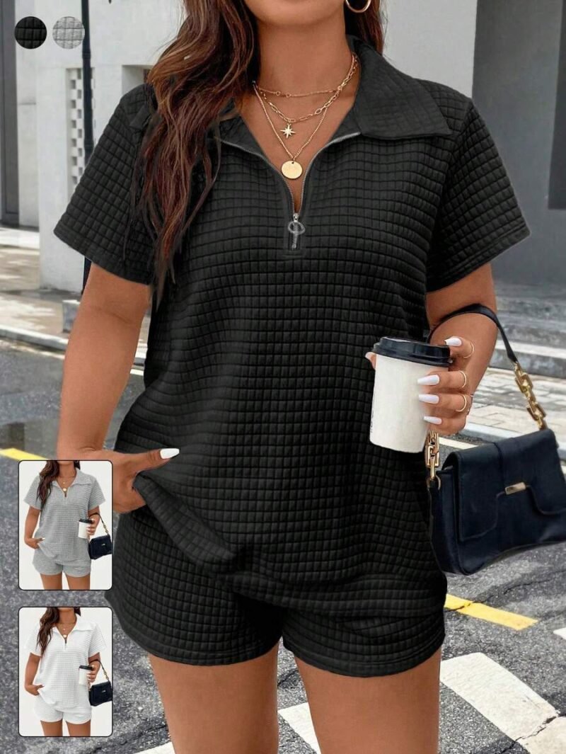 Plus Size Women's Zipper Half fly Top And shorts