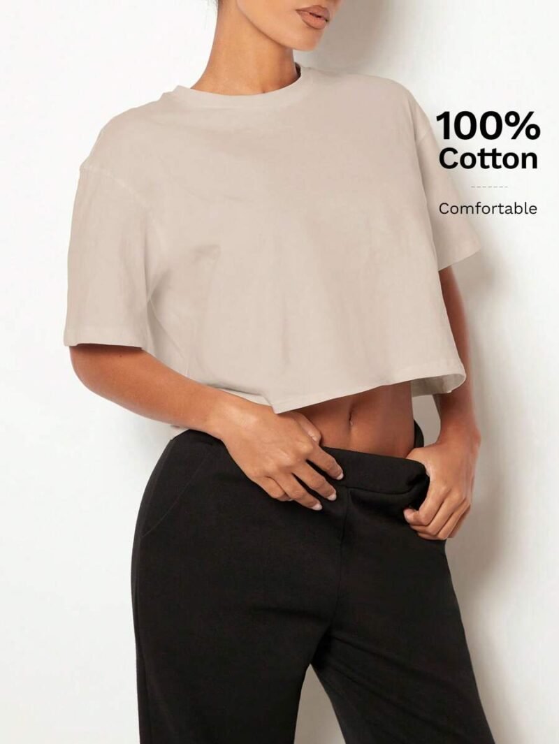 Casual Drop Shoulder Solid Crop Tee