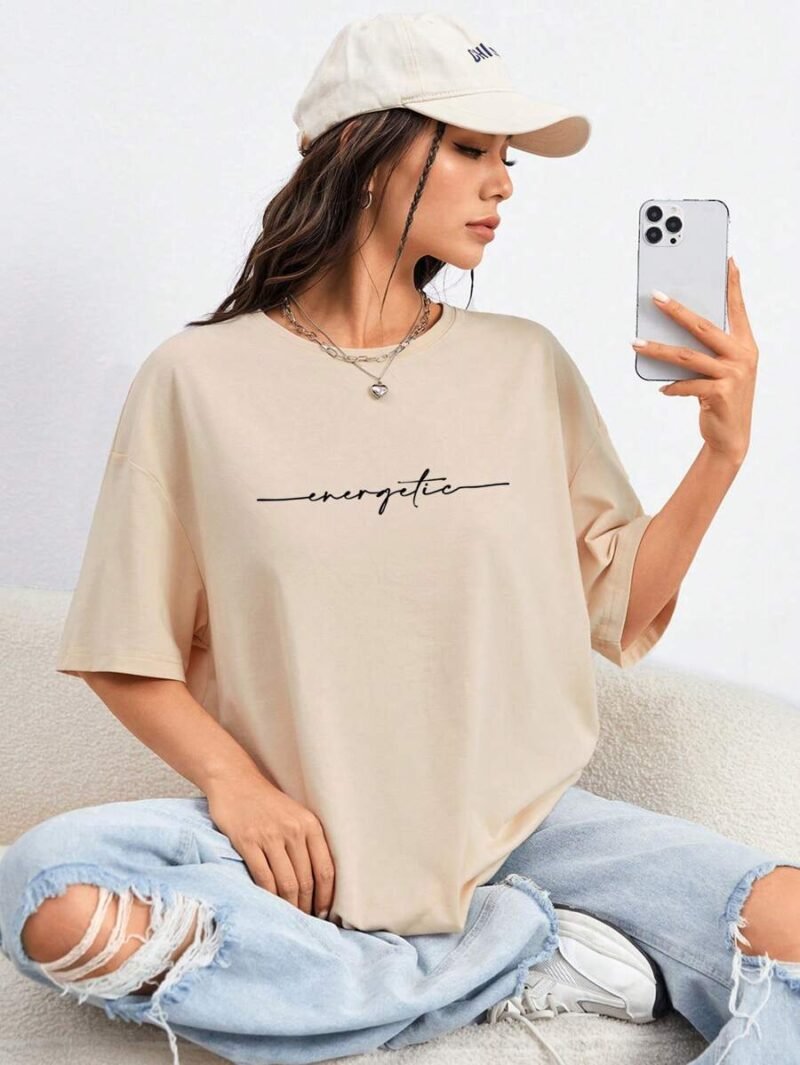 Casual Oversized Women's T Shirt With Letter Printing