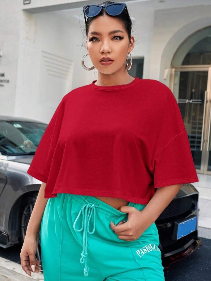 Plus Size Solid Color Round Neck Short Sleeve