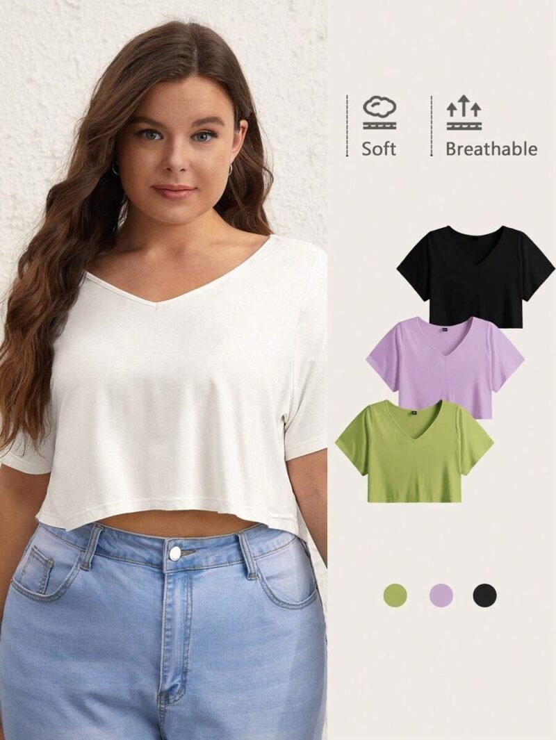 Solid V Neck Crop Tee