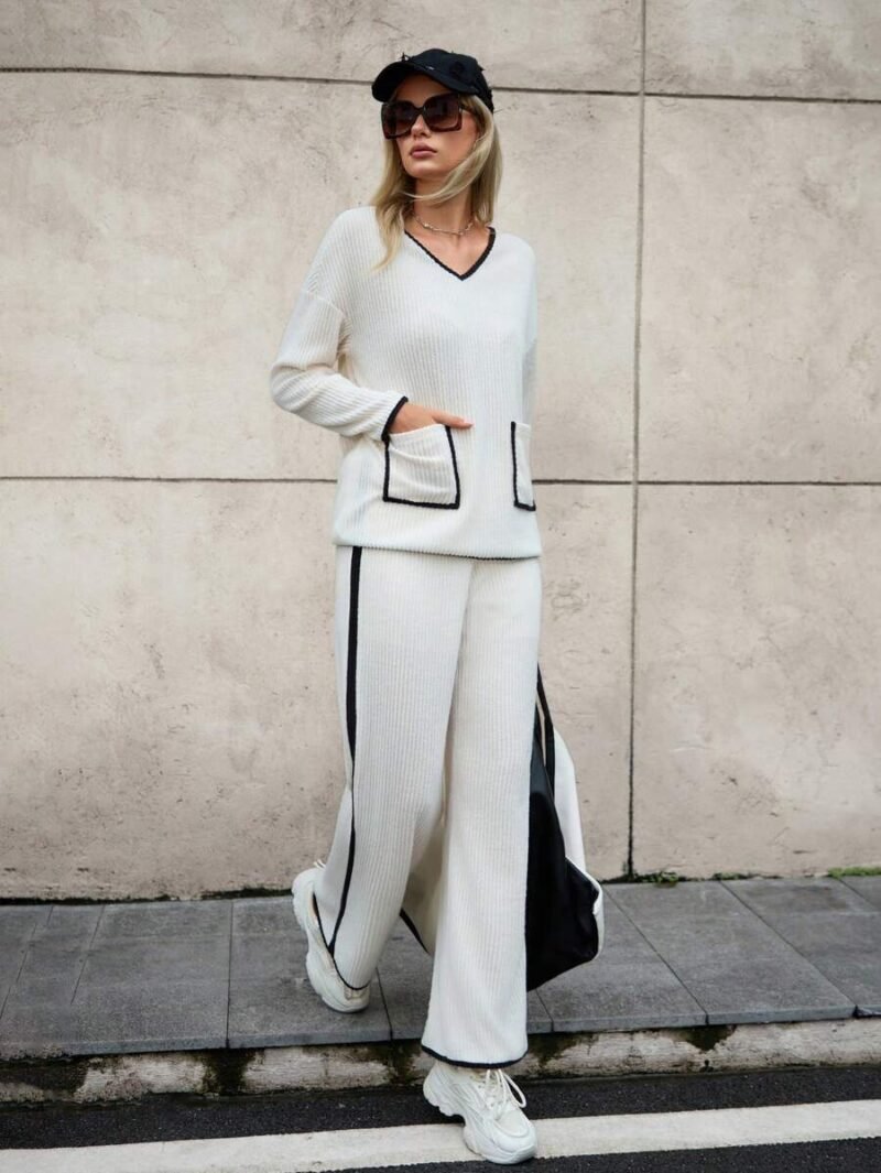 Casual Straight Leg Long Sleeve Top & Pants Set