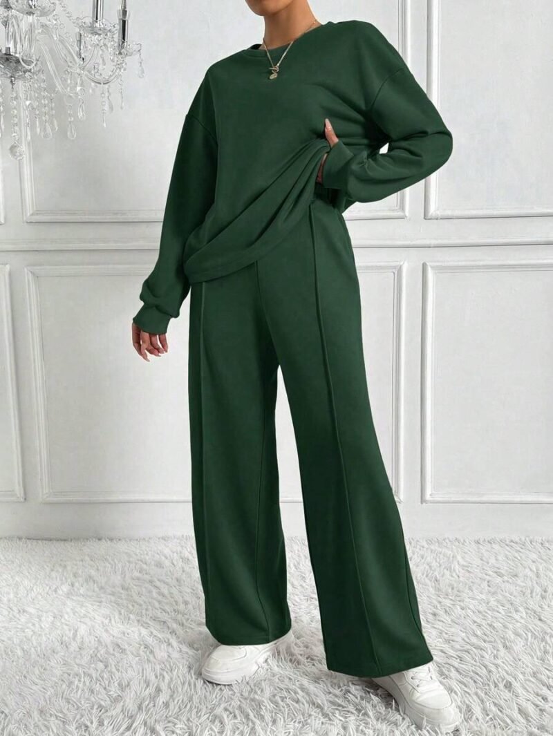 Drop Shoulder Solid Color Long Sleeve Sweatshirt & Pant