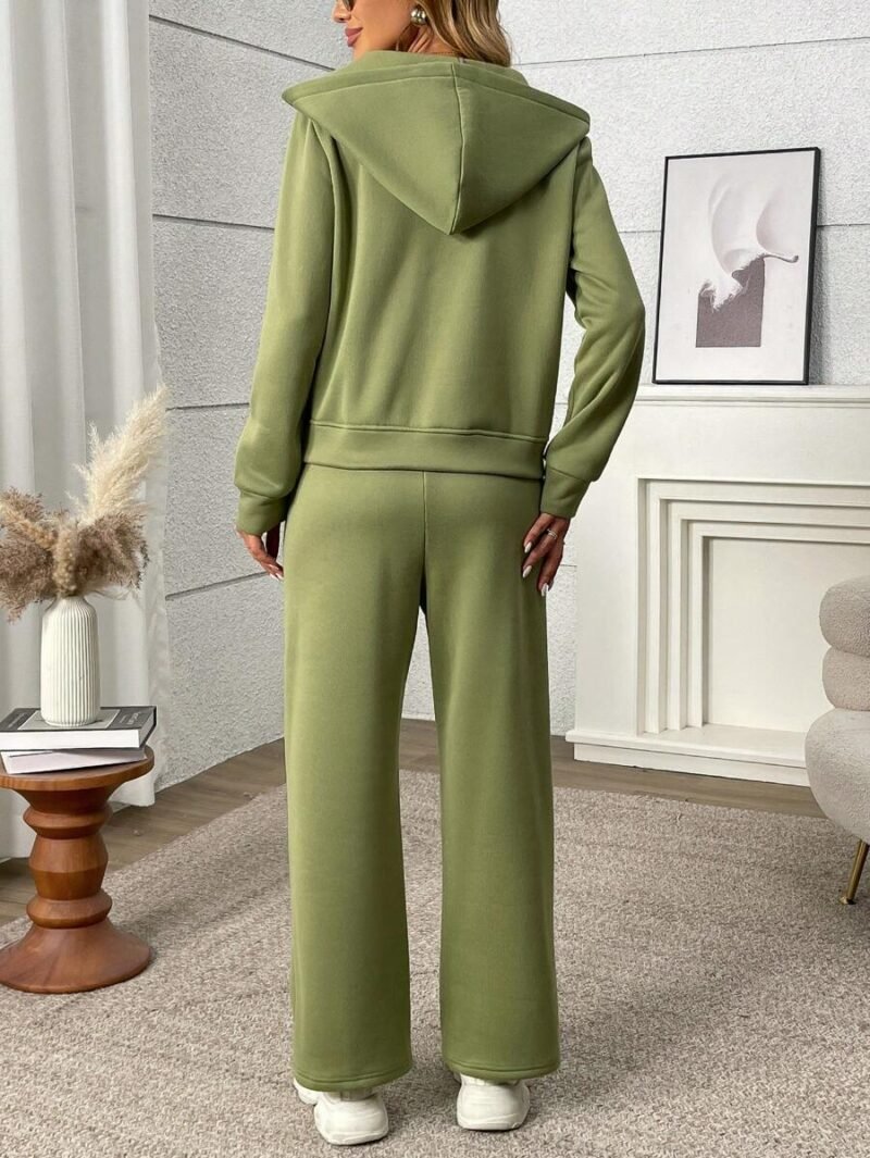 Hooded Partially Zippered Sweatshirt And Casual Pants