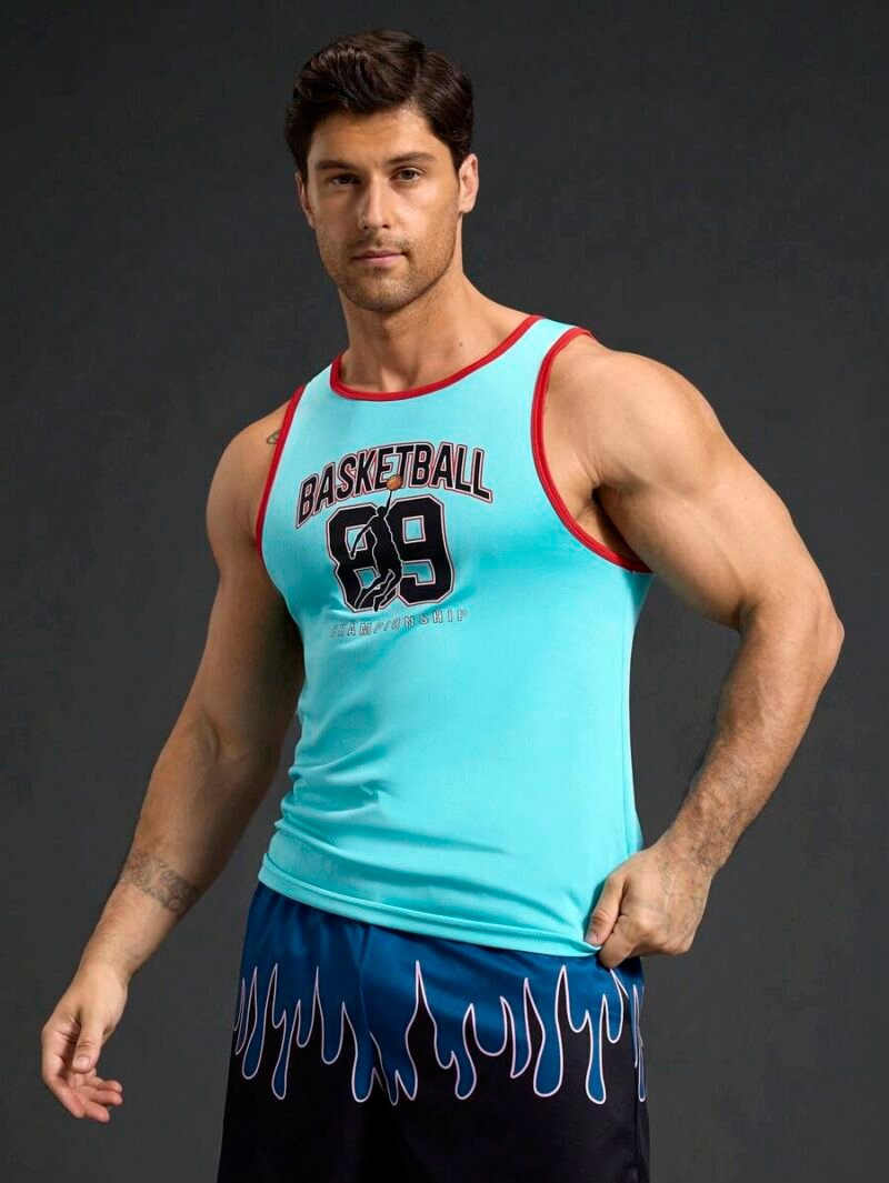 Letter Print Trim Casual Fitness Sports Vest