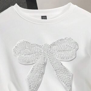 Embroidered Pattern Round Neck Loose Long Sleeve Hoodie