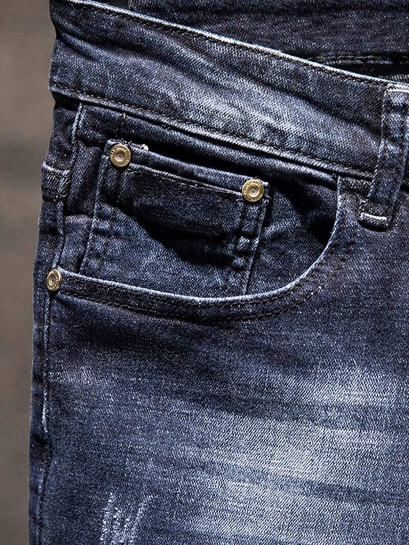 Casual Elastic Denim Jeans With Pockets
