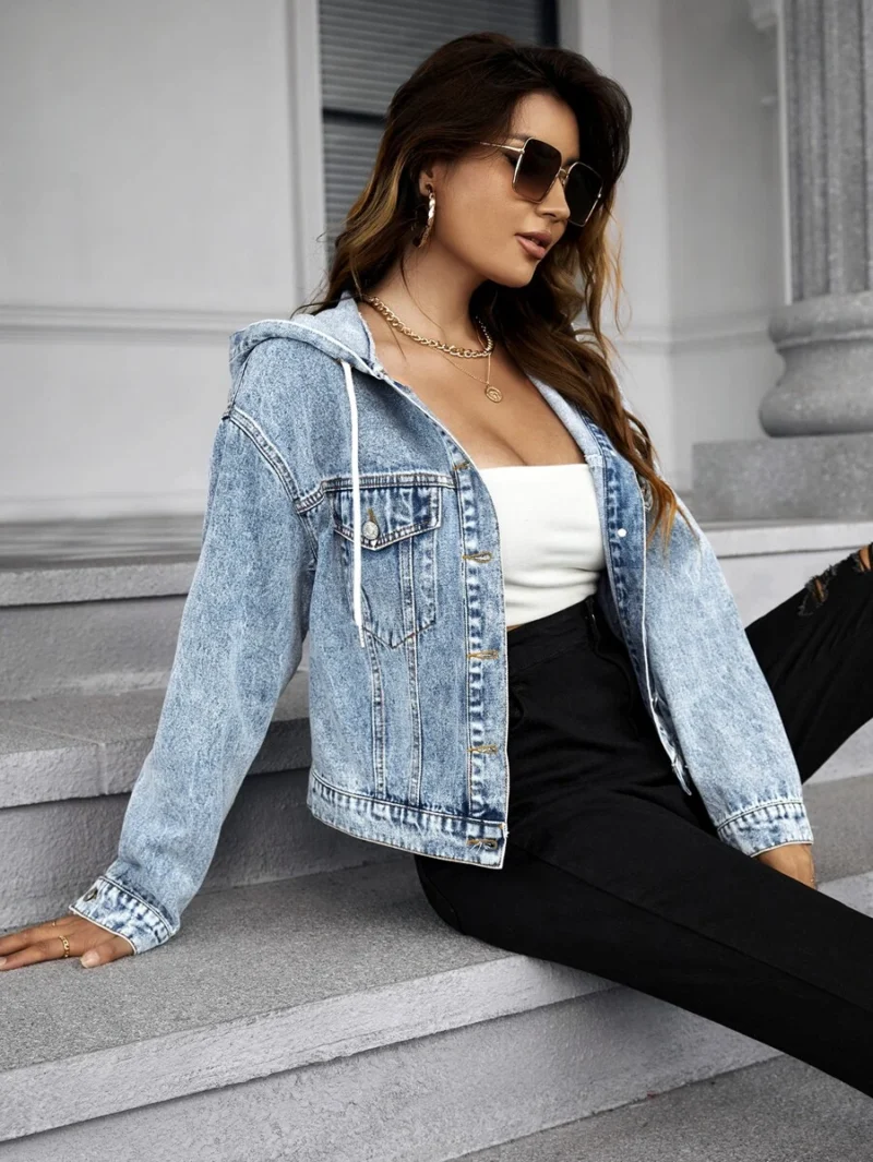 Flap Pocket Drop Shoulder Denim Jacket