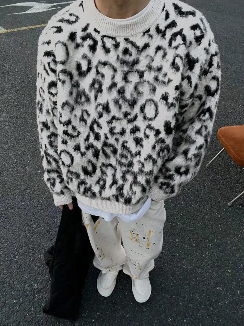 Leopard Patchwork Mohair Men Sweater