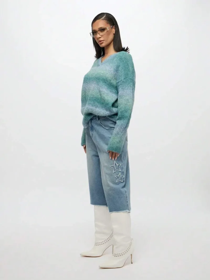 Mohair Blend V Neck Sweater Soft Winter Knitwear