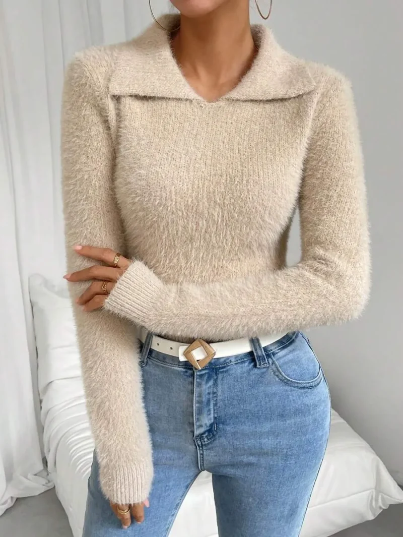 Solid Fuzzy Knit Sweater