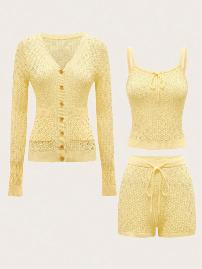 Bright Yellow Knitted Camisole Casual Commute & Vacation