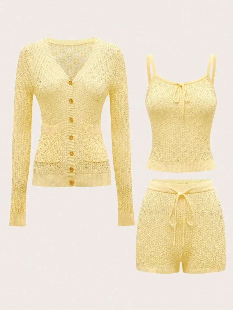 Bright Yellow Knitted Camisole Casual Commute & Vacation